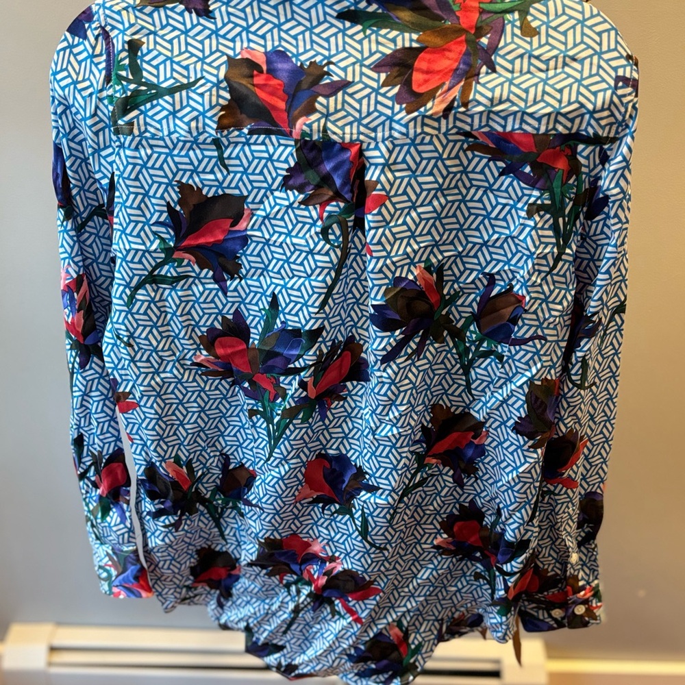 Equipment Blue and Red Patterned Blouse - Picture 9 of 11